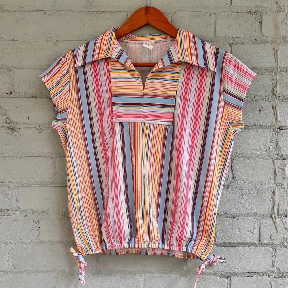 Vintage 70s Striped Multicolor Women's Top - Picture 1 of 9